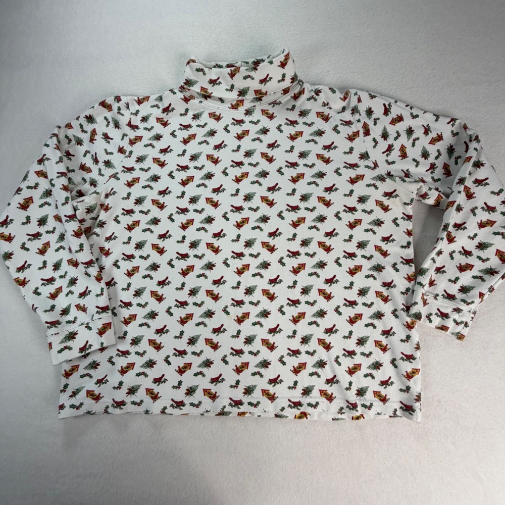 Carolyn Taylor Womens White Cardinal Birdhouse Holiday Turtleneck Long Sleeve